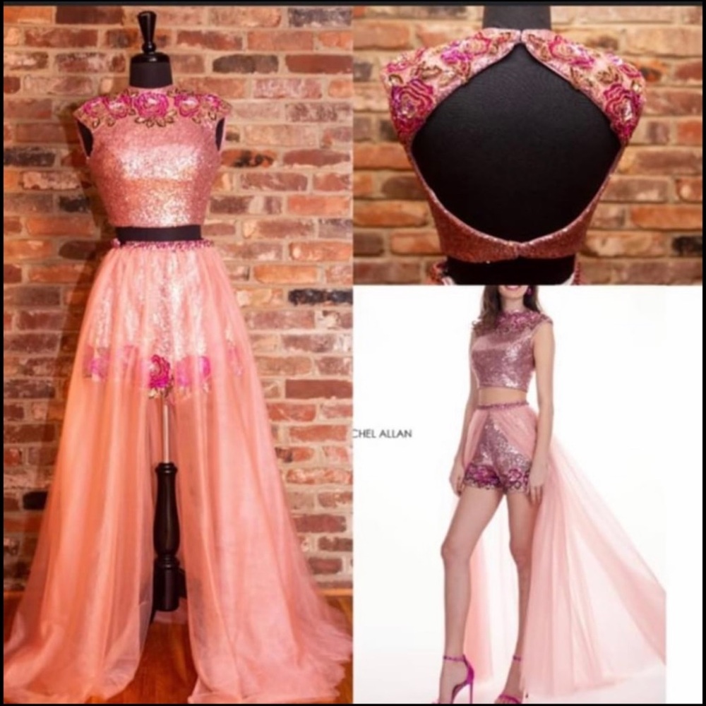Pink Embellished Gown with Sheer Overlay